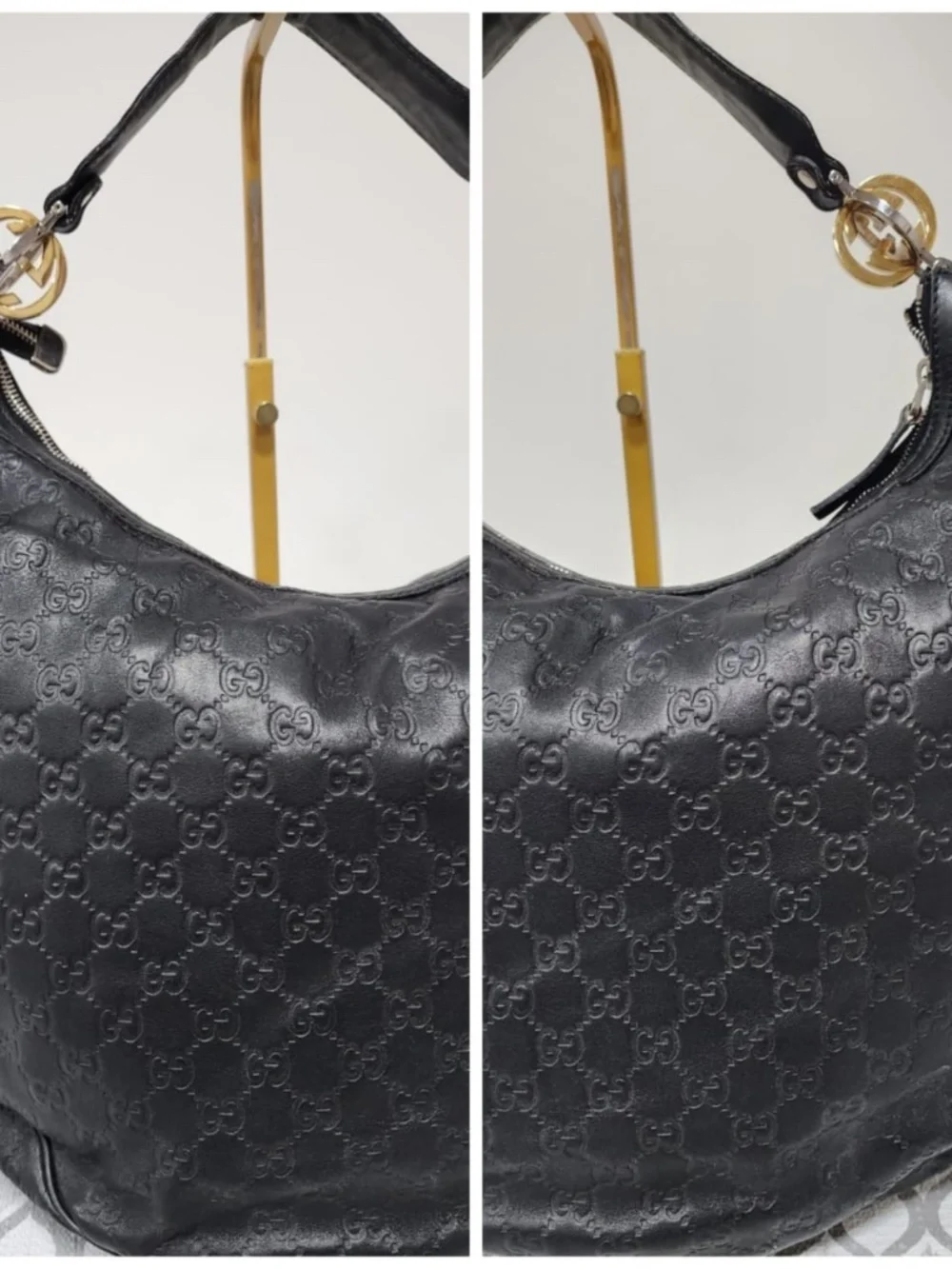 Authentic GUCCI Guccissima Leather Twins Large Hobo Bag Black